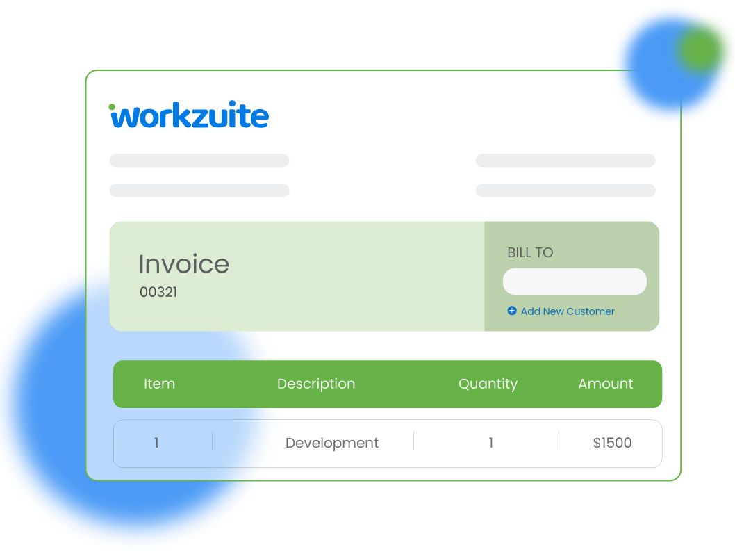 Workzuite invoice creation screen