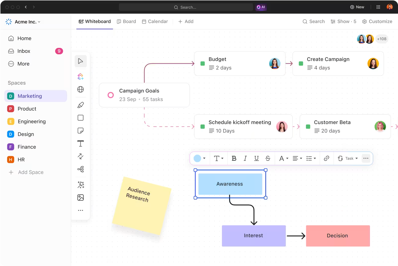 Workzuite Kanban board view showing task organization