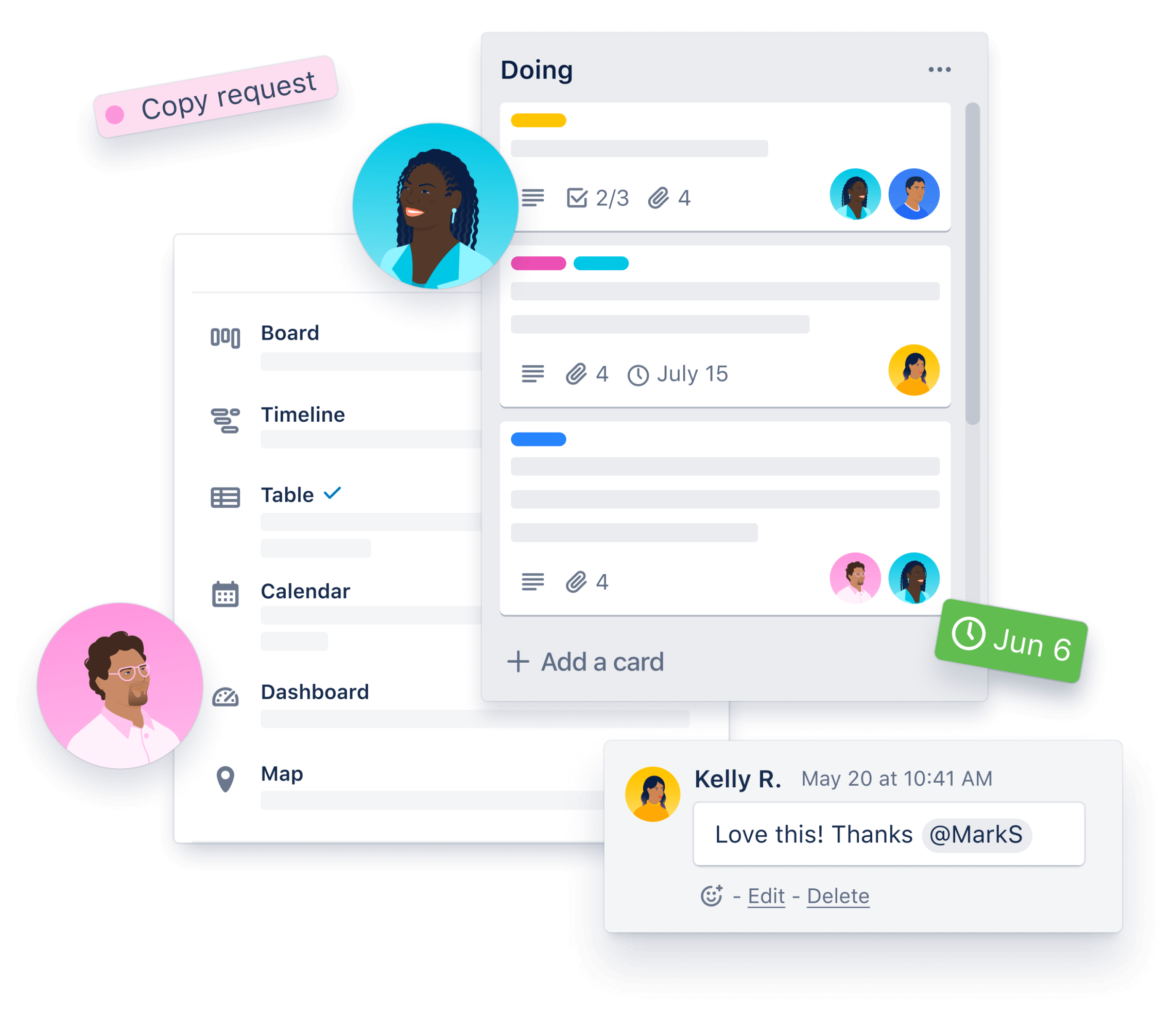 Composite view of Workzuite project management task list and user avatars