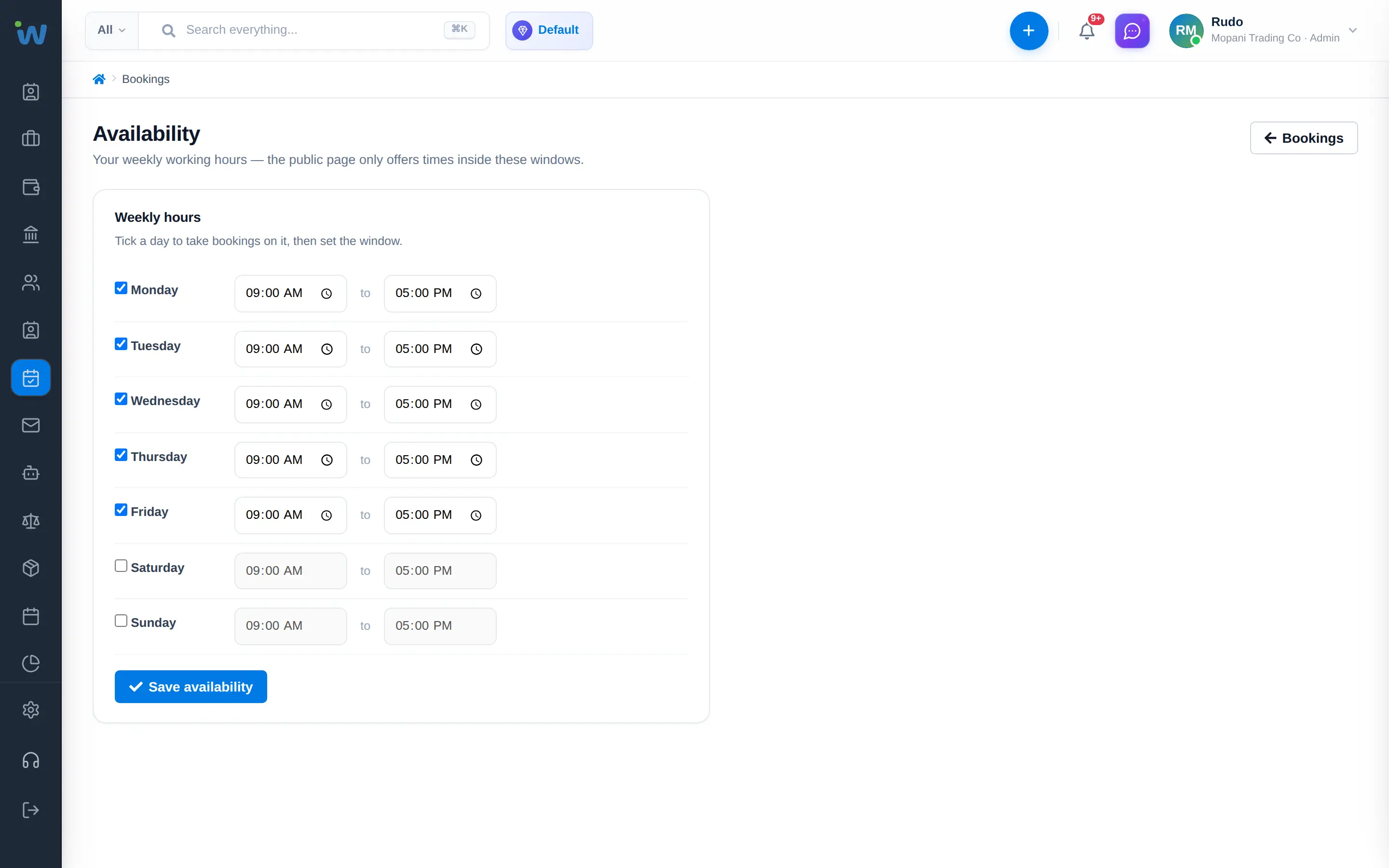 Workzuite public booking page showing available time slots