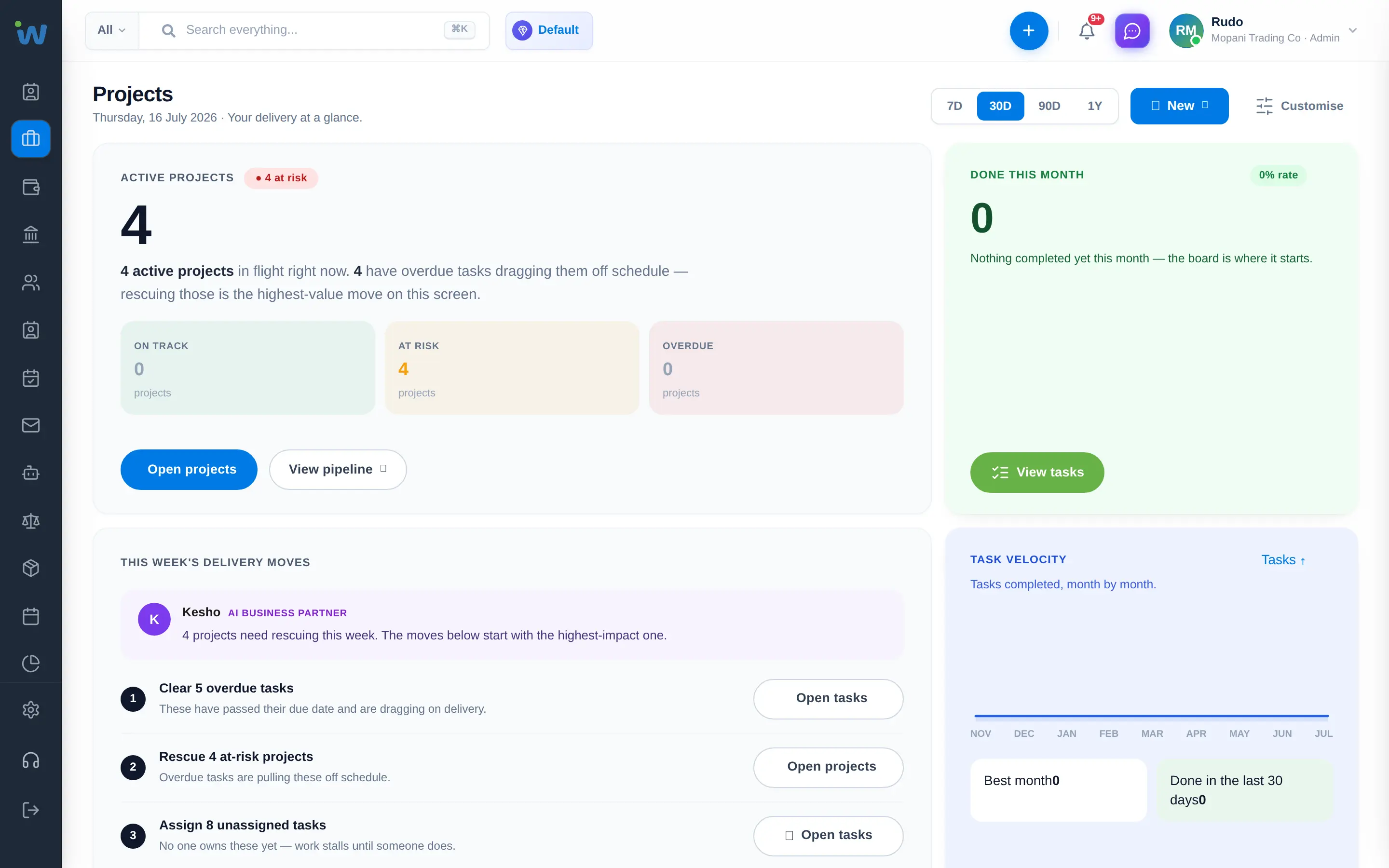 Agency projects and client delivery in Workzuite